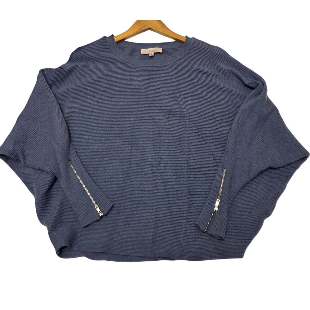 Philosophy Republic Clothing Woman's Blue Sweater Zips On Sleeves Size XL